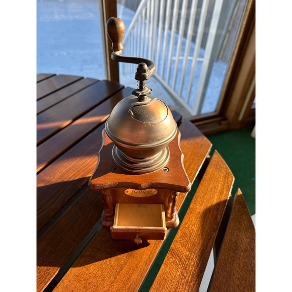 Sold Vintage Wood & Brass Kaffee Coffee Grinder Mill - Picture 3 of 9